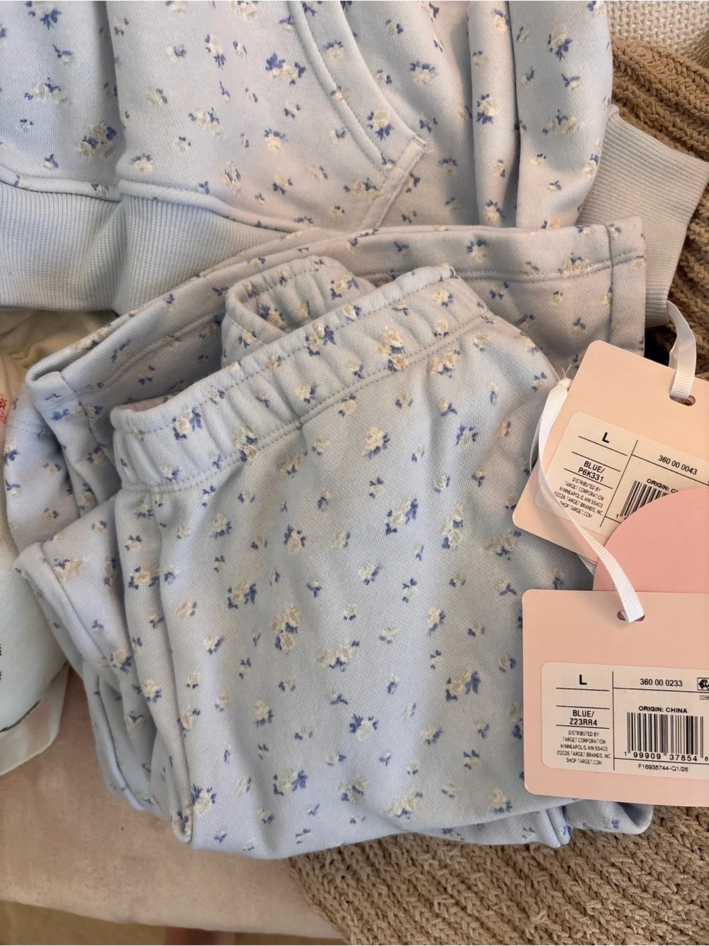 LoveShackFancy Light Blue Floral Kids Hoodie Pajama Set